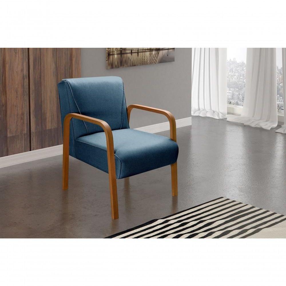 Poltrona Decorativa Anita Cadeira Moderna Sala Recepção - Linho Azul 330 - 3