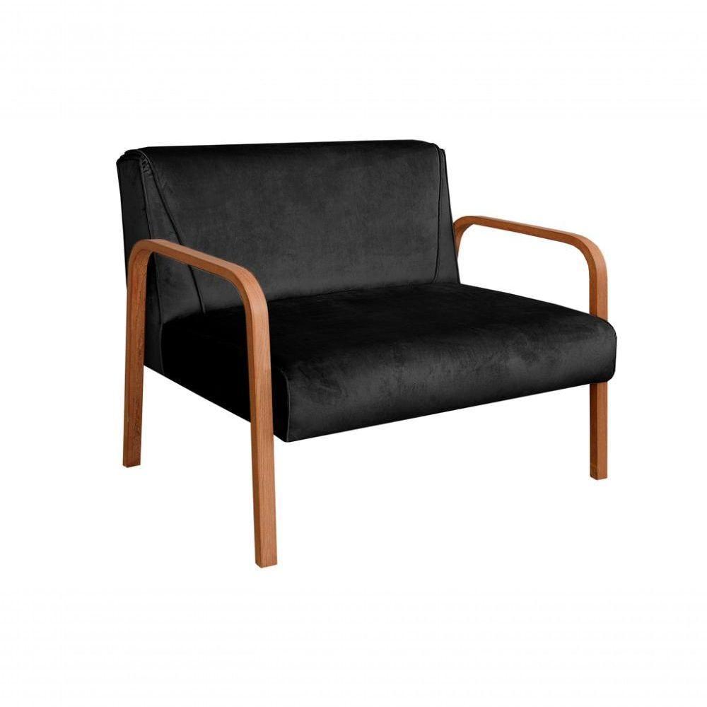 Poltrona Namoradeira Anita Decorativa Braço Madeira Moderna Veludo Preto 410 - 1