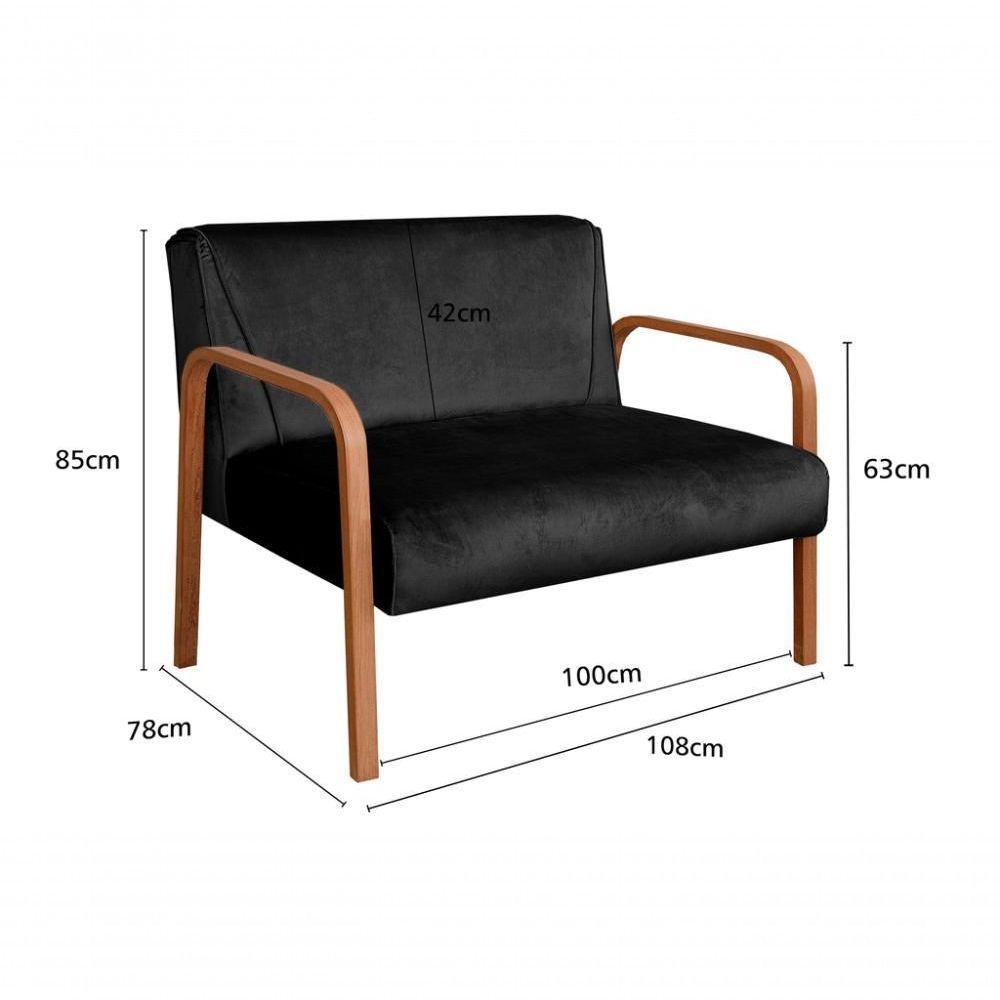Poltrona Namoradeira Anita Decorativa Braço Madeira Moderna Veludo Preto 410 - 4