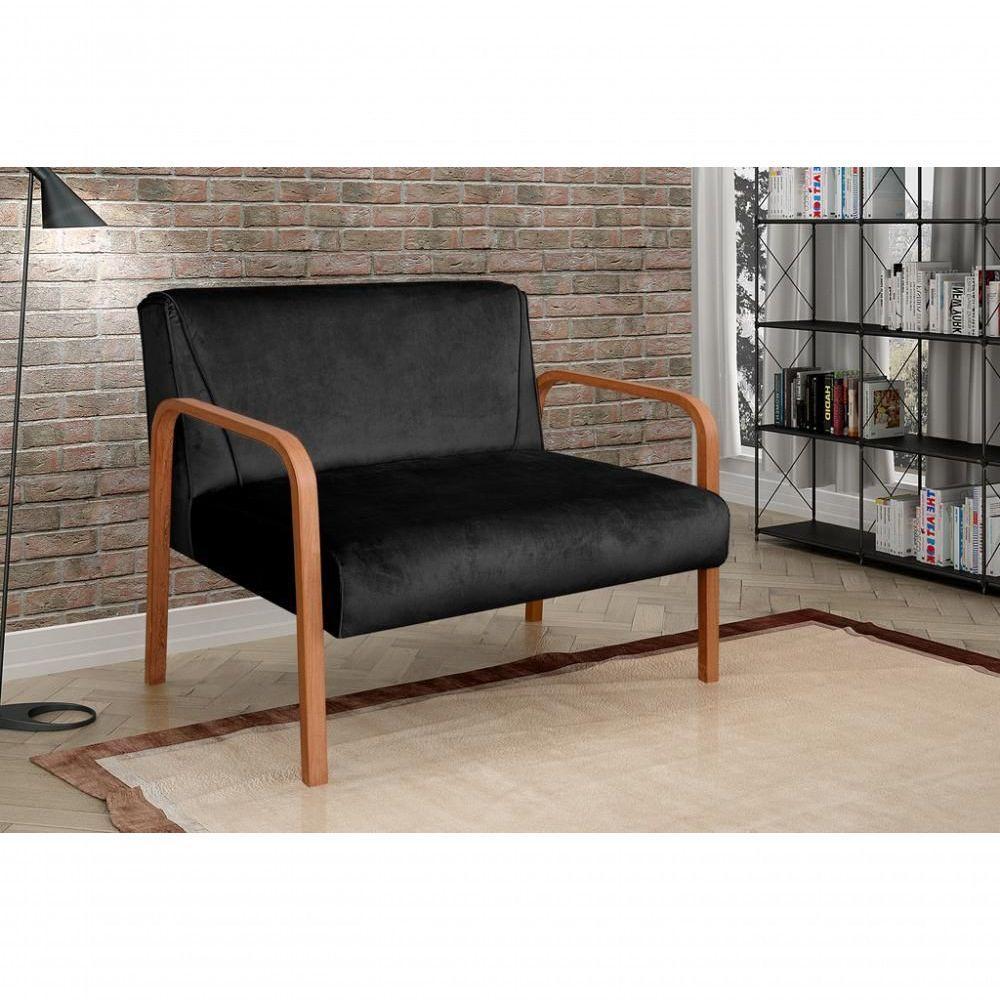 Poltrona Namoradeira Anita Decorativa Braço Madeira Moderna Veludo Preto 410 - 5