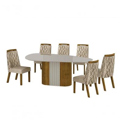 Conjunto Sala De Jantar Mesa Orgânica Com Vidro 200cm Com 6 Cadeiras Pé Madeira Dacota