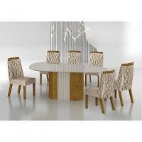 Conjunto Sala De Jantar Mesa Orgânica Com Vidro 200cm Com 6 Cadeiras Pé Madeira Dacota - 7