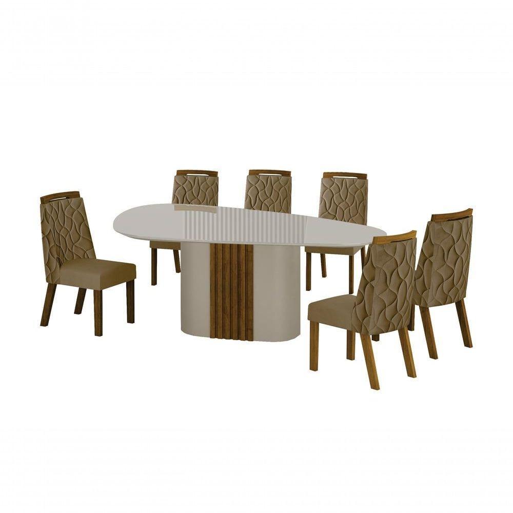 Conjunto Sala De Jantar Mesa Orgânica Com Vidro 200cm Com 6 Cadeiras Pé Mdf Dacota - 1