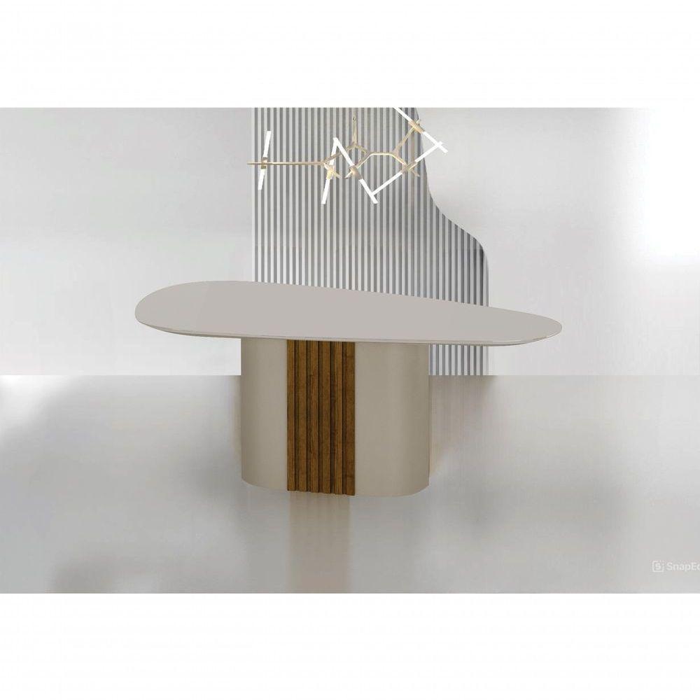 Conjunto Sala De Jantar Mesa Orgânica Com Vidro 200cm Com 6 Cadeiras Pé Mdf Dacota - 3