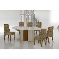 Conjunto Sala De Jantar Mesa Orgânica Com Vidro 200cm Com 6 Cadeiras Pé Mdf Dacota - 7
