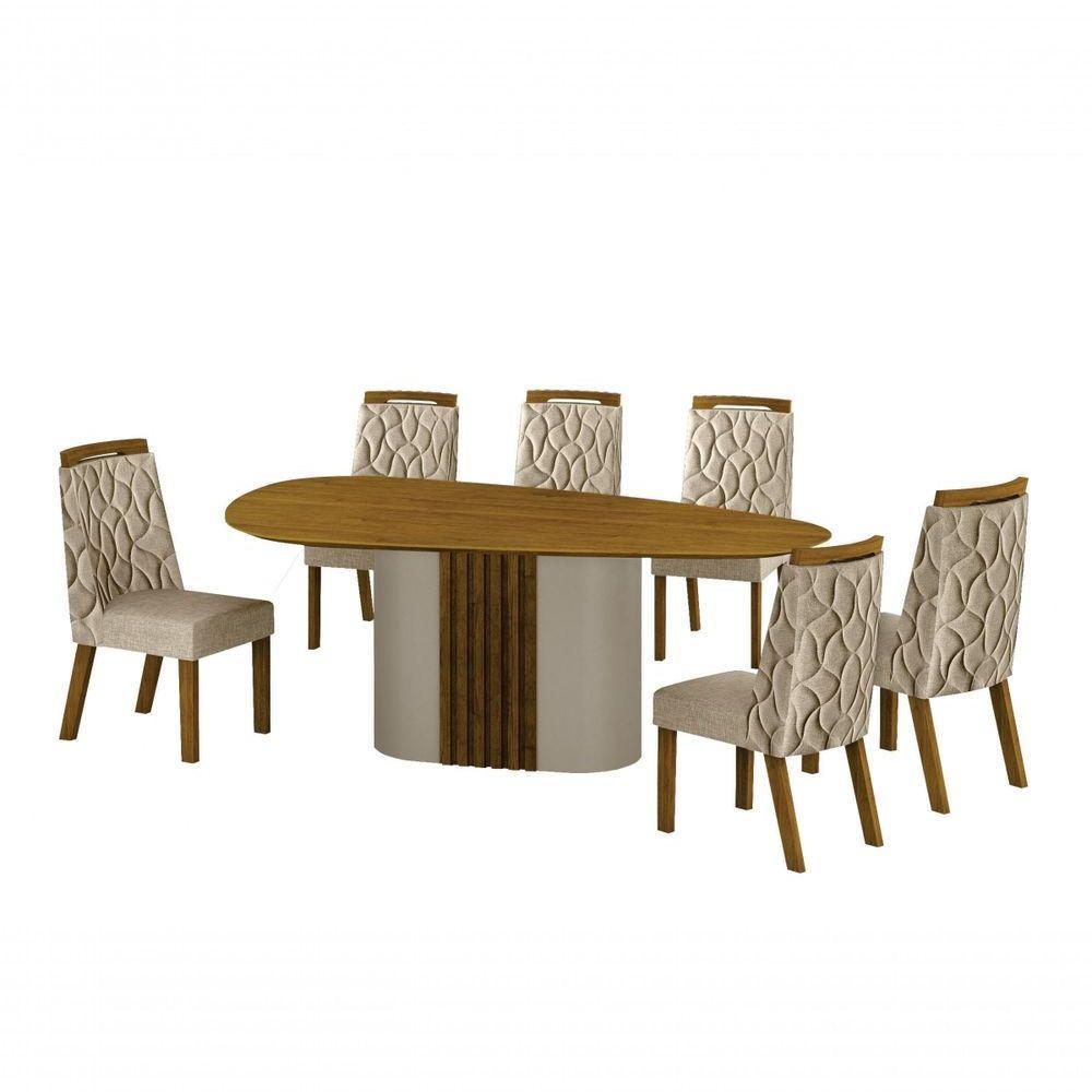 Conjunto Sala De Jantar Mesa Orgânica Sem Vidro 200cm Com 6 Cadeiras Pé Madeira Dacota - 1