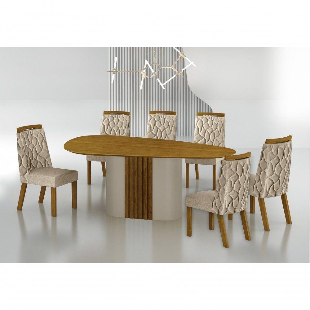 Conjunto Sala De Jantar Mesa Orgânica Sem Vidro 200cm Com 6 Cadeiras Pé Madeira Dacota - 7