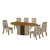Conjunto Sala De Jantar Mesa Orgânica Sem Vidro 200cm Com 6 Cadeiras Pé Madeira Dacota - 1