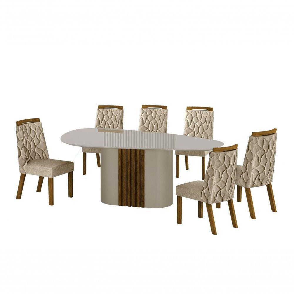 Conjunto Sala De Jantar Mesa Orgânica Com Vidro 200cm Com 6 Cadeiras Pé Mdf Dacota - 1