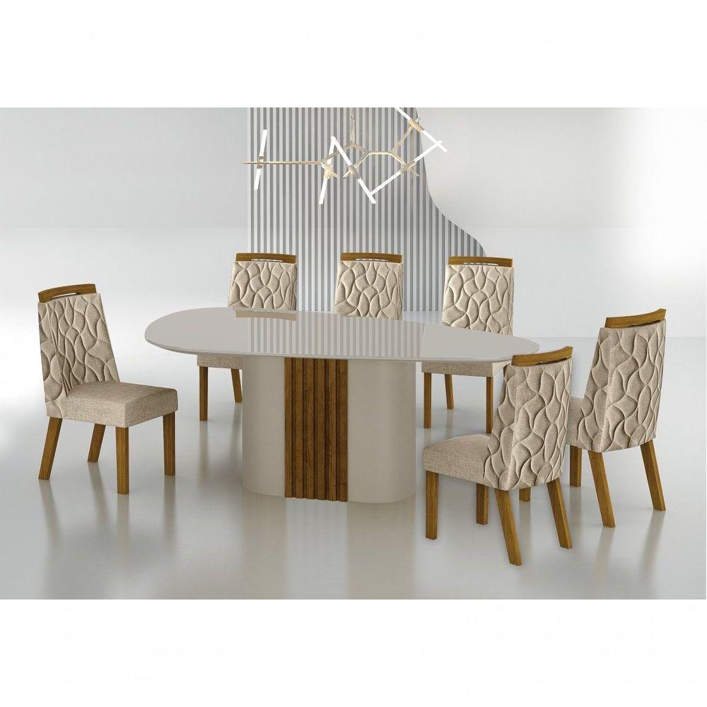 Conjunto Sala De Jantar Mesa Orgânica Com Vidro 200cm Com 6 Cadeiras Pé Mdf Dacota - 7