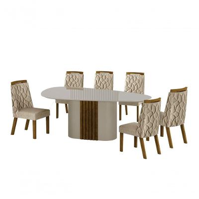 Conjunto Sala De Jantar Mesa Orgânica Com Vidro 200cm Com 6 Cadeiras Pé Mdf Dacota