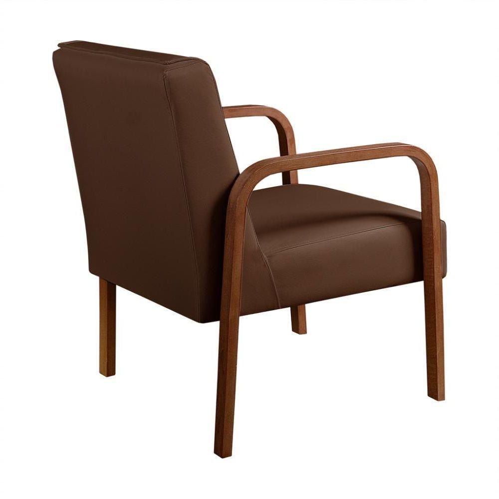Kit 4 Poltronas Anita Moderna Decorativa Braço Madeira Corino Marrom 360 - 3