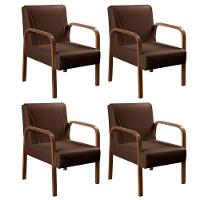 Kit 4 Poltronas Anita Moderna Decorativa Braço Madeira Corino Marrom 360 - 1