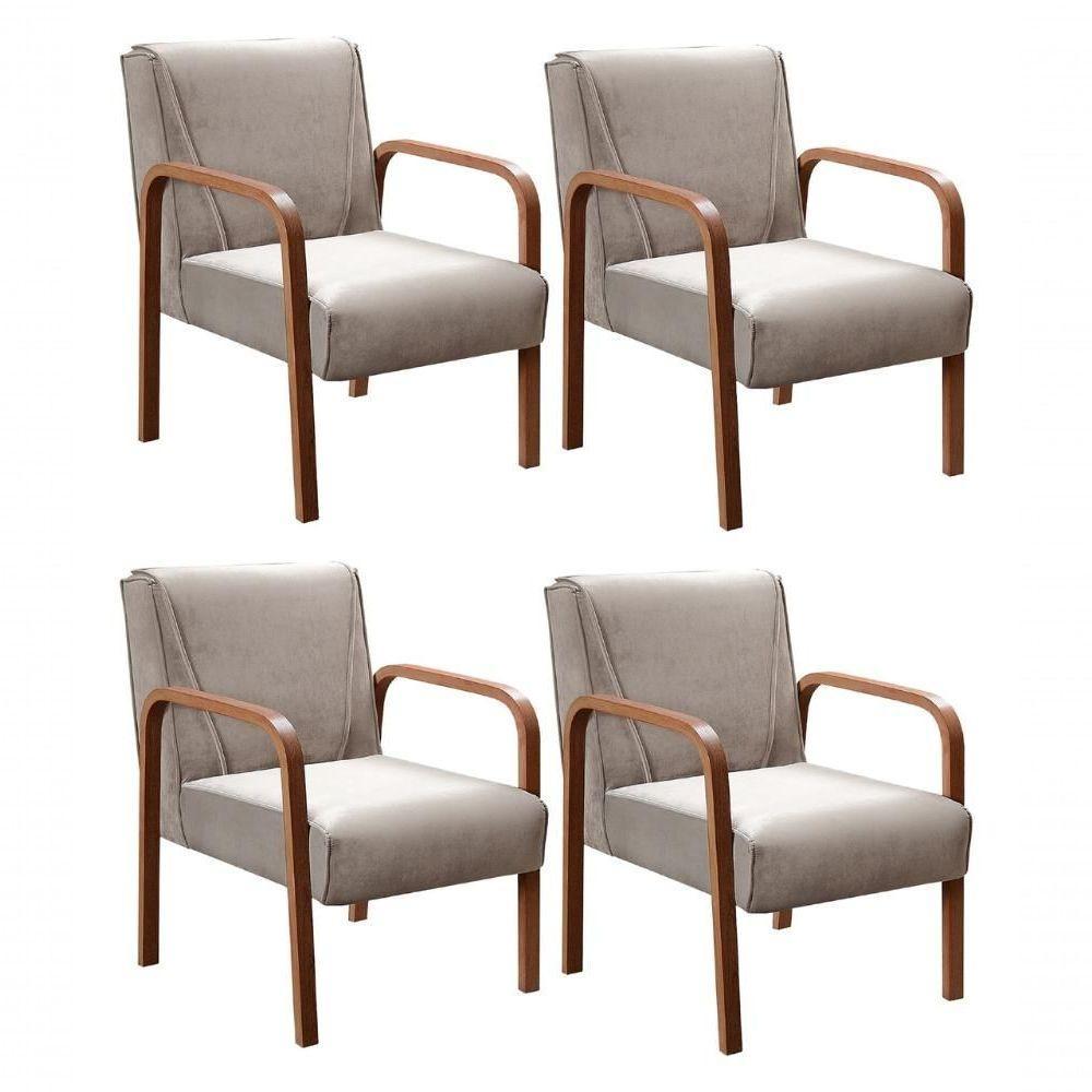 Kit 4 Poltronas Anita Moderna Decorativa Braço Madeira Veludo Capuccino 250 - 1