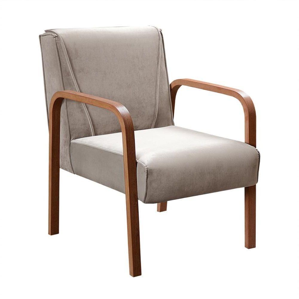 Kit 4 Poltronas Anita Moderna Decorativa Braço Madeira Veludo Capuccino 250 - 2