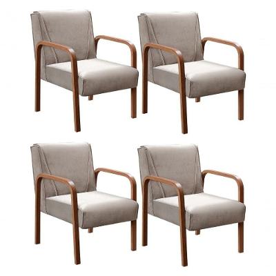 Kit 4 Poltronas Anita Moderna Decorativa Braço Madeira Veludo Capuccino 250