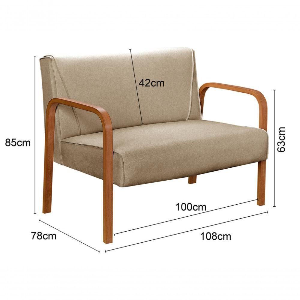 Poltrona Namoradeira Anita Decorativa Braço Madeira Moderna Linho Marrom 150 - 5