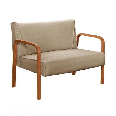 Poltrona Namoradeira Anita Decorativa Braço Madeira Linho Marrom Bella Decor