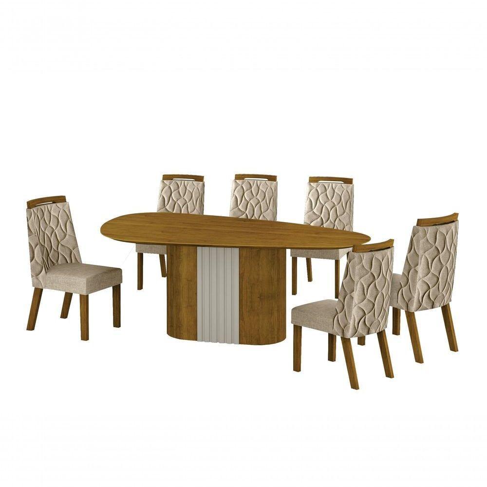 Conjunto Sala De Jantar Mesa Orgânica Sem Vidro 200cm Com 6 Cadeiras Pé Madeira Dacota - 1