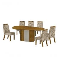 Conjunto Sala De Jantar Mesa Orgânica Sem Vidro 200cm Com 6 Cadeiras Pé Madeira Dacota - 1
