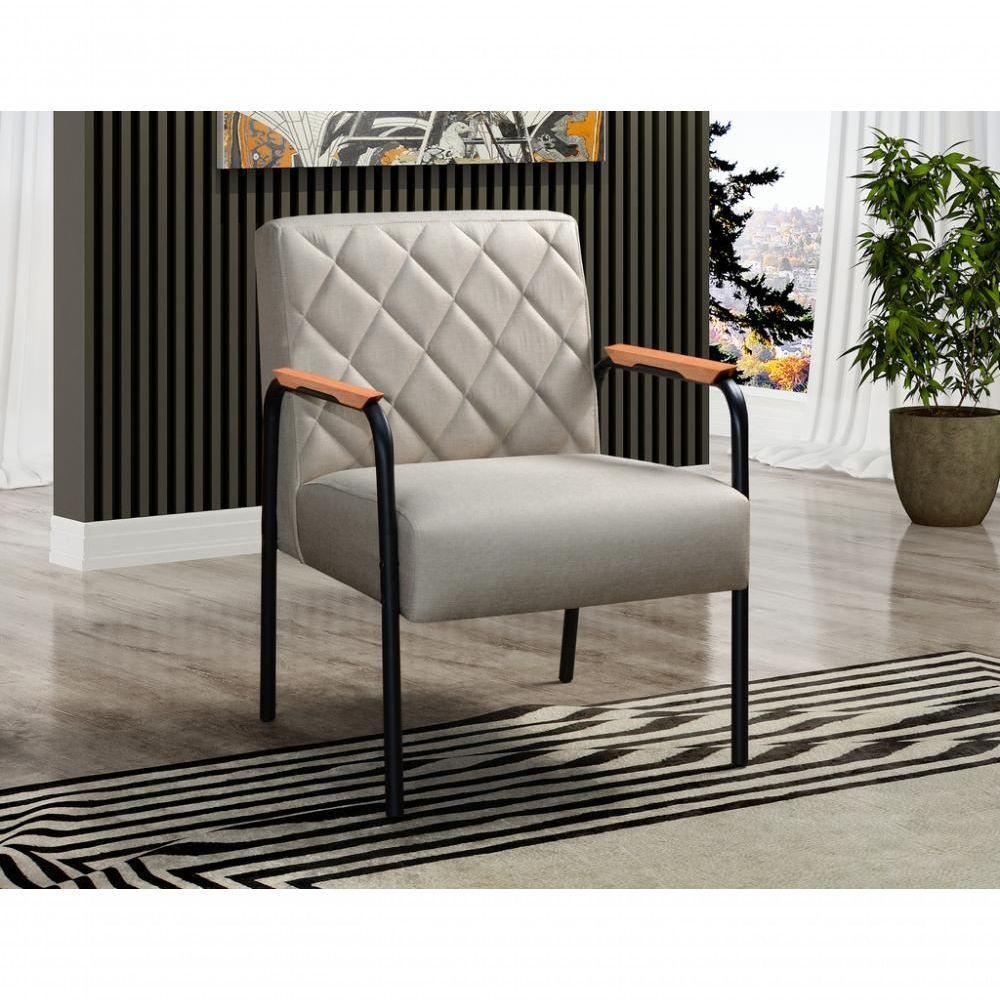 Conjunto 2 Poltronas Ludmilla Cadeira Decorativa Sala Recepção Escritório - Linho Bege 140 - 3