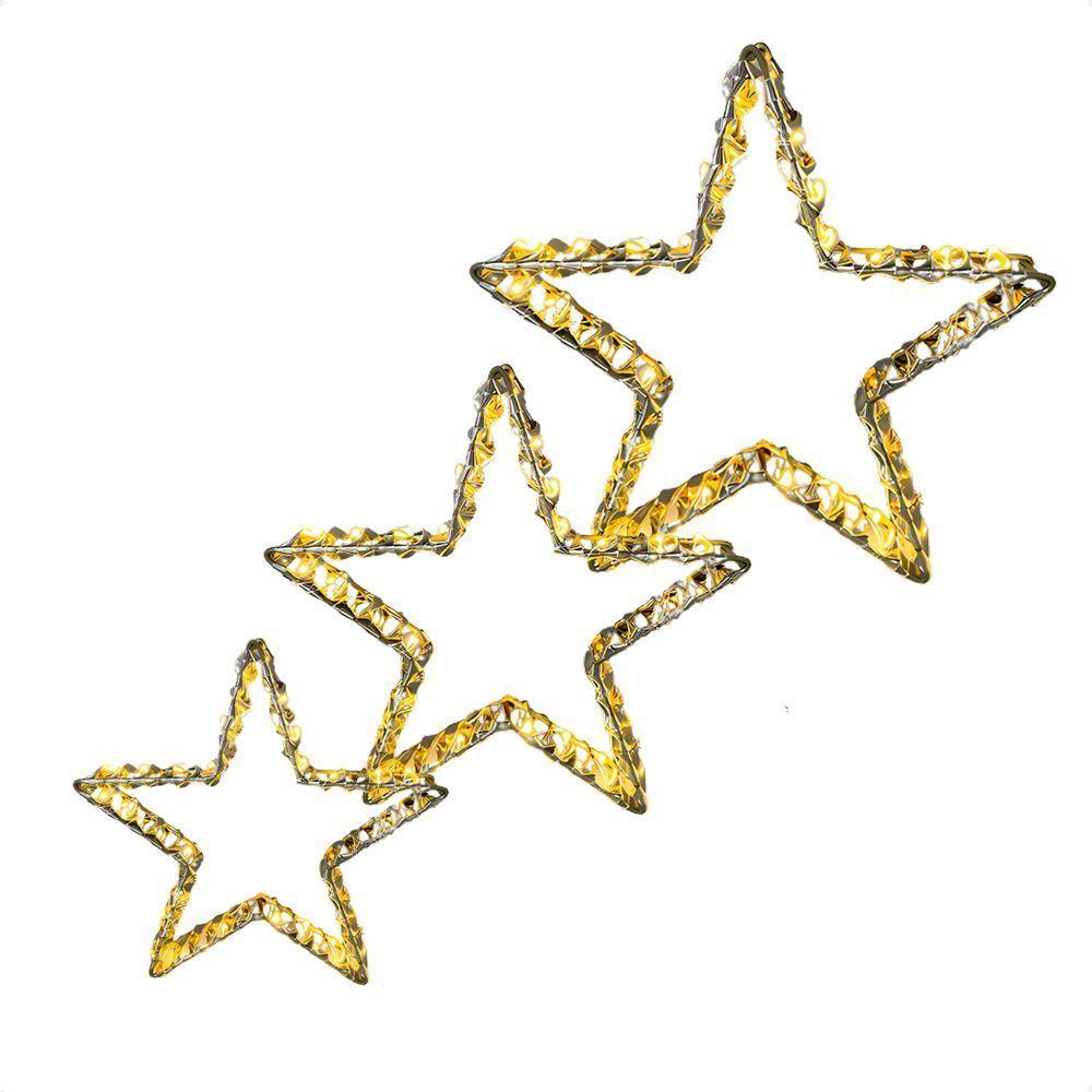 Enfeite Natalino Iluminado Led Estrelas 3d Dourada Bivolt - 1