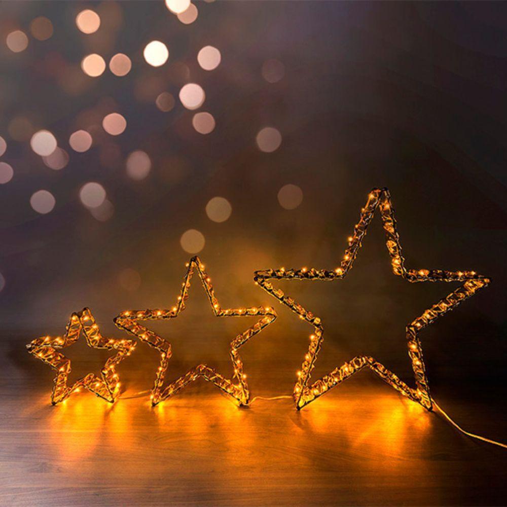 Enfeite Natalino Iluminado Led Estrelas 3d Dourada Bivolt - 3