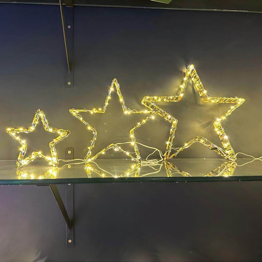 Enfeite Natalino Iluminado Led Estrelas 3d Dourada Bivolt - 4