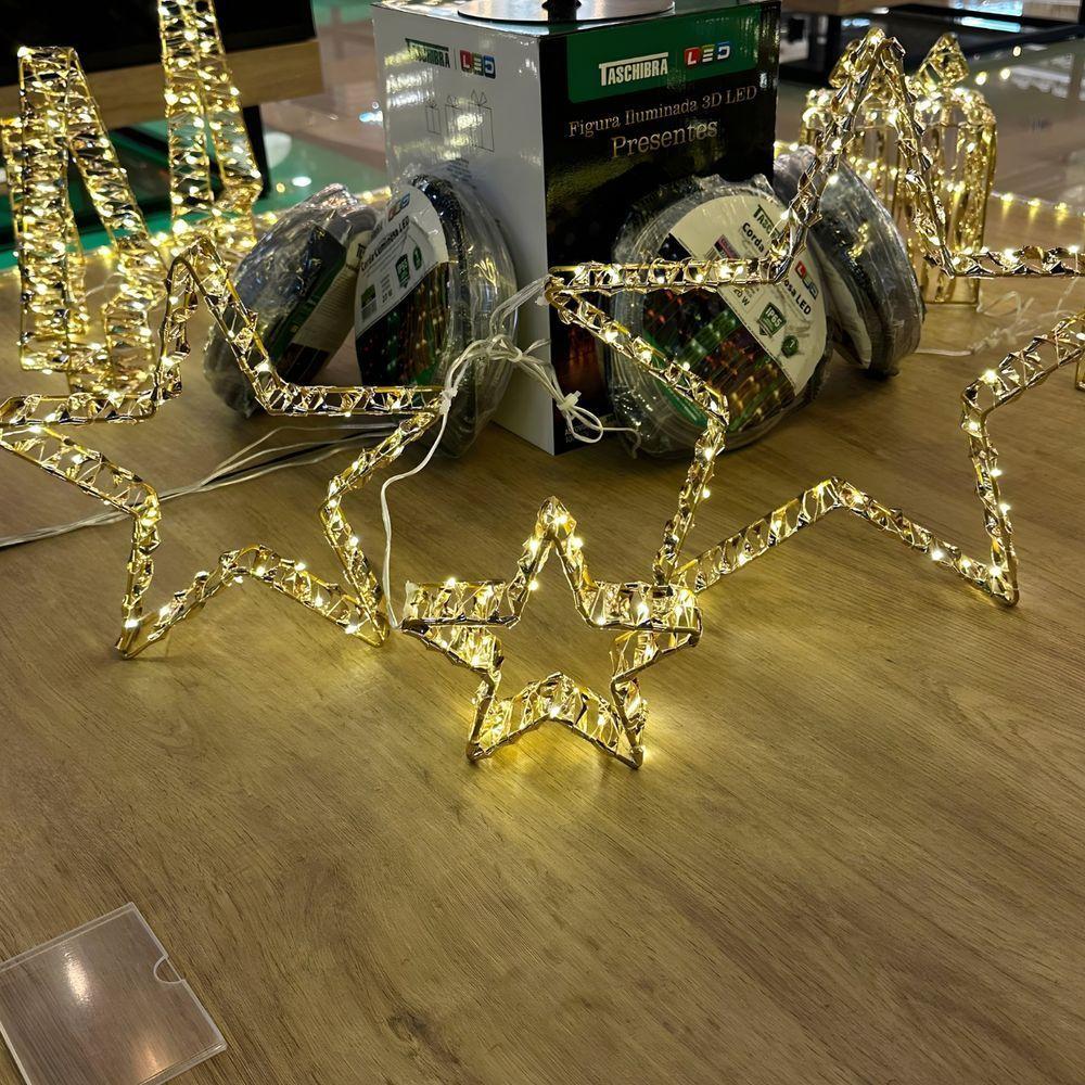 Enfeite Natalino Iluminado Led Estrelas 3d Dourada Bivolt - 5