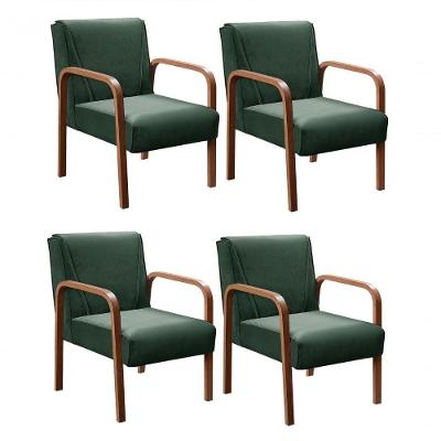 Kit 4 Poltronas Anita Moderna Decorativa Braço Madeira Veludo Verde 270