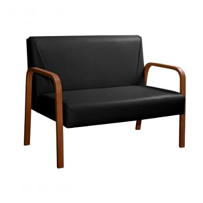 Poltrona Namoradeira Anita Decorativa Braço Madeira Moderna Corino Preto 200