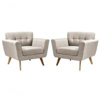 Conjunto 2 Poltronas Bruna Confortável Decorativa Moderna - Linho Bege 140 - 1