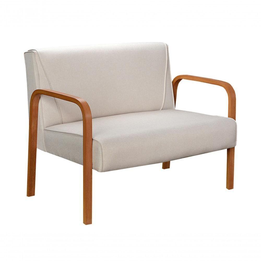 Poltrona Namoradeira Anita Decorativa Braço Madeira Moderna Linho Bege 140 - 1