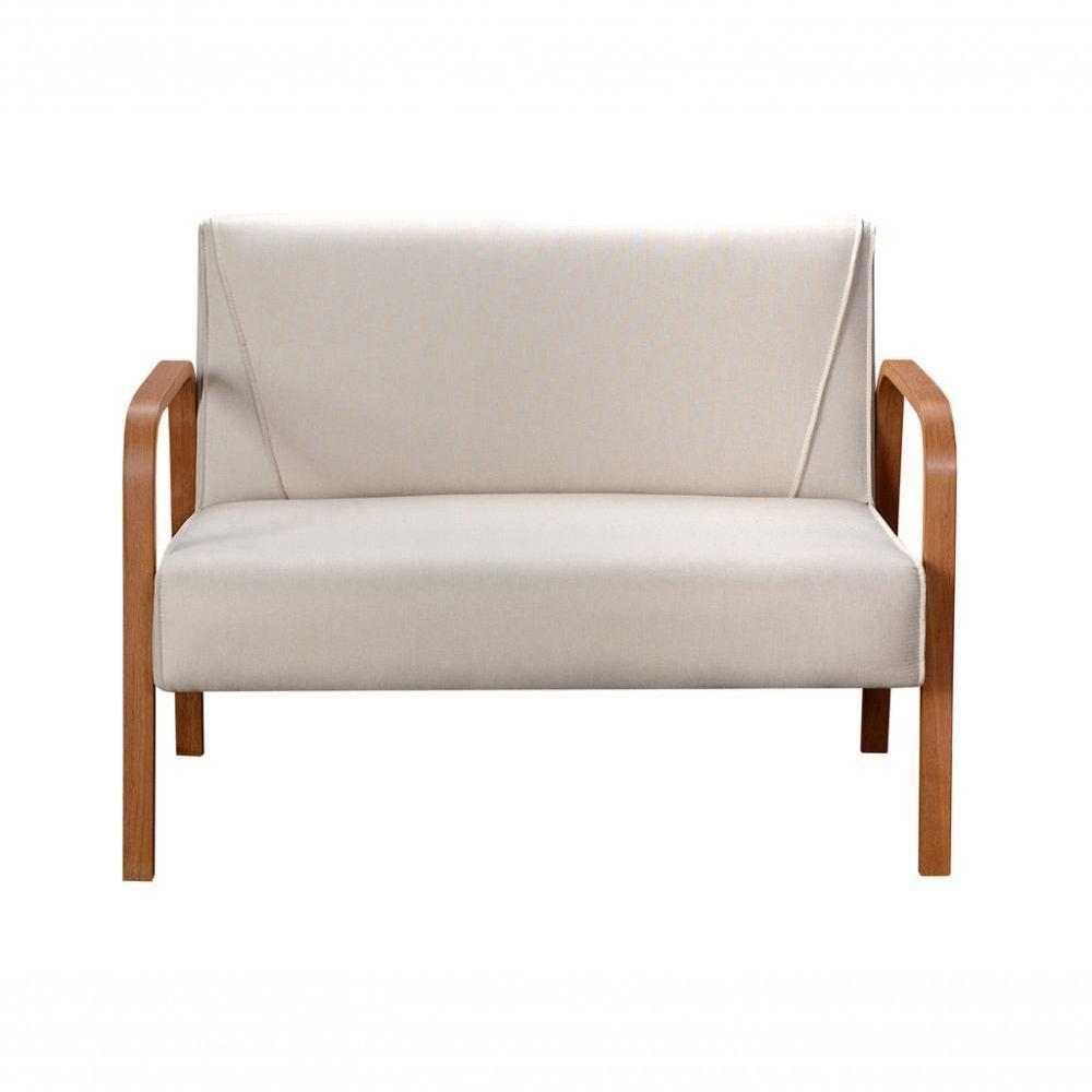 Poltrona Namoradeira Anita Decorativa Braço Madeira Moderna Linho Bege 140 - 2