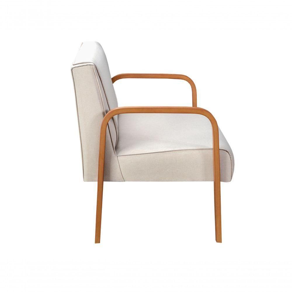 Poltrona Namoradeira Anita Decorativa Braço Madeira Moderna Linho Bege 140 - 3