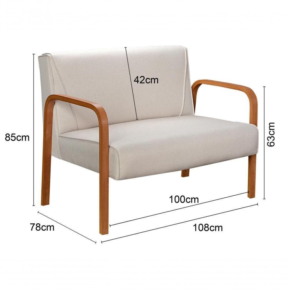 Poltrona Namoradeira Anita Decorativa Braço Madeira Moderna Linho Bege 140 - 5