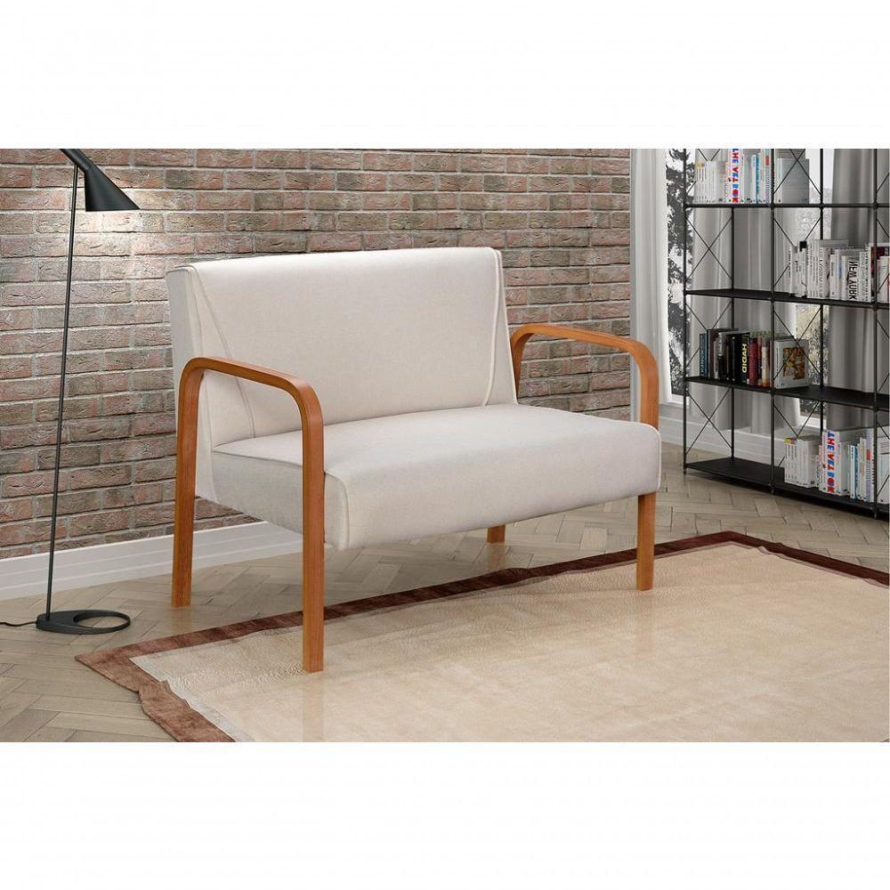 Poltrona Namoradeira Anita Decorativa Braço Madeira Moderna Linho Bege 140 - 6