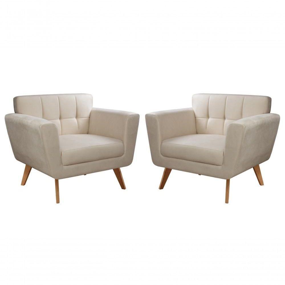 Conjunto 2 Poltronas Bruna Confortável Decorativa Moderna - Veludo Capuccino 250 - 1