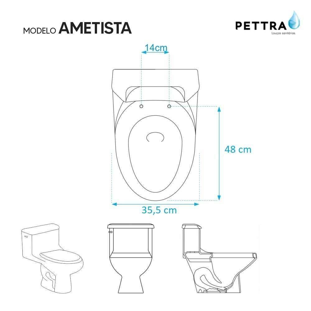 Tampa De Vaso Laqueado Com Amortecedor Ametista Branco Para Bacia Pettra 6lpf - 3