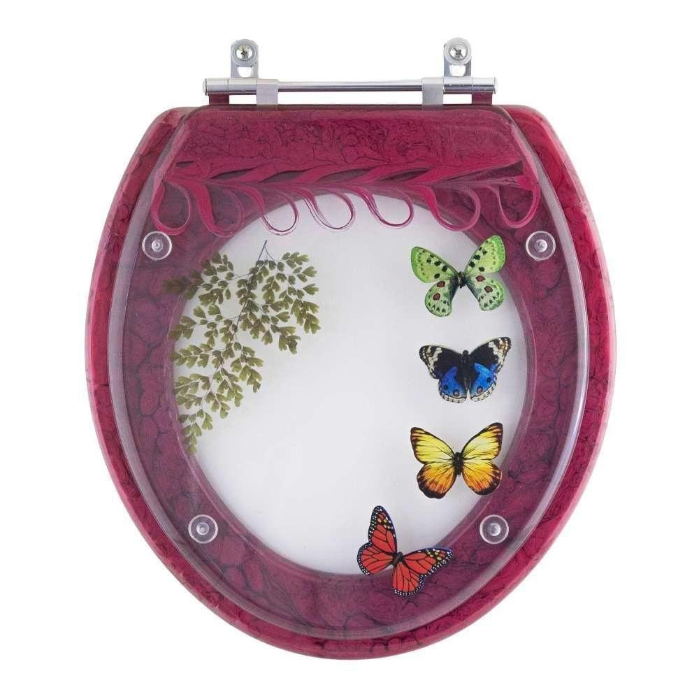 Assento Sanitario Poliester Decorado Borboletas Magenta Diamantina Para Bacia Icasa 6lpf - 1