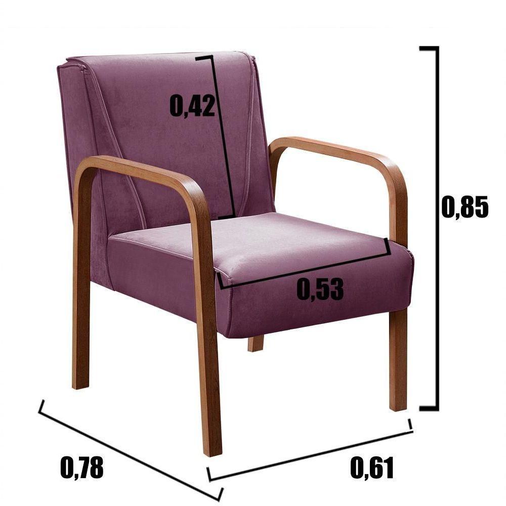 Poltrona Decorativa Anita Cadeira Moderna Sala Recepção - Veludo Roxo 380 - 3