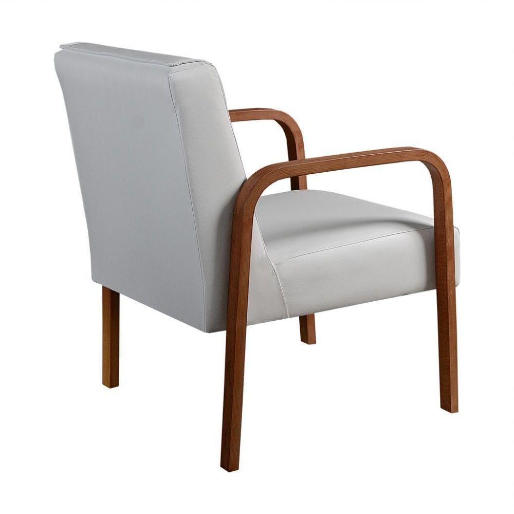 Kit 4 Poltronas Anita Moderna Decorativa Braço Madeira Corino Branco 190 - 3