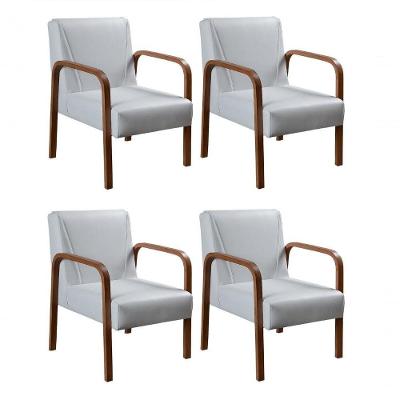 Kit 4 Poltronas Anita Moderna Decorativa Braço Madeira Corino Branco 190