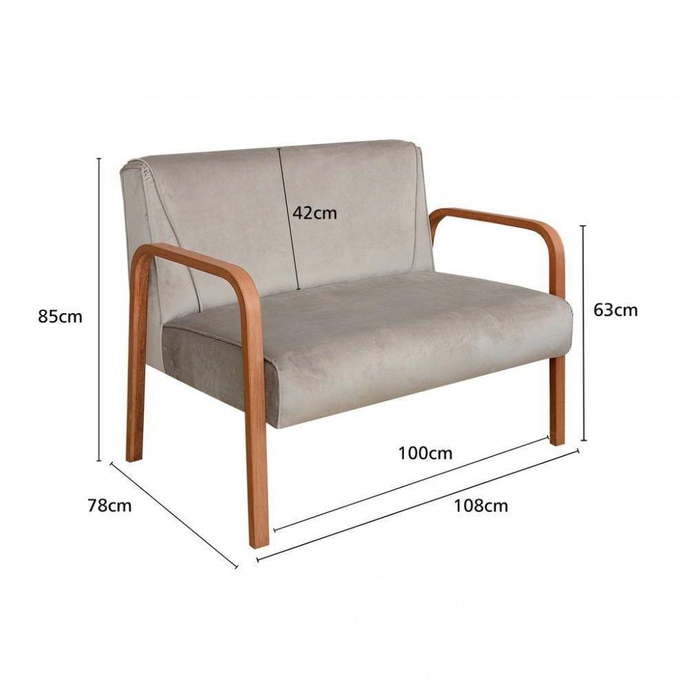 Poltrona Namoradeira Anita Decorativa Braço Madeira Moderna Veludo Capuccino 250 - 2