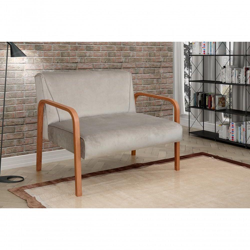 Poltrona Namoradeira Anita Decorativa Braço Madeira Moderna Veludo Capuccino 250 - 3