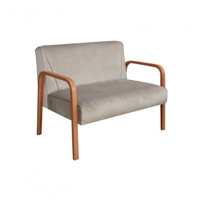 Poltrona Namoradeira Anita Decorativa Braço Madeira Veludo Capuccino Bella Decor