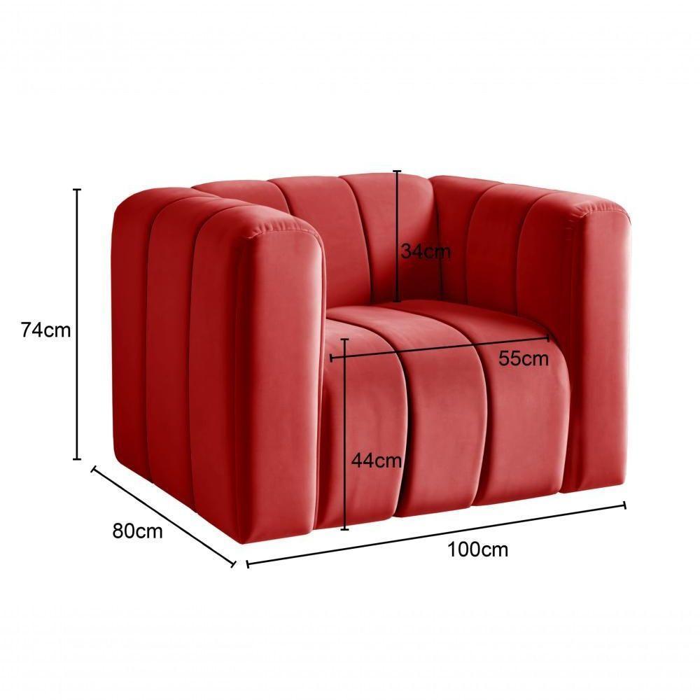 Poltrona Mona Decorativa Confortável Moderna Sala De Estar - Suede Vermelho 100 - 2