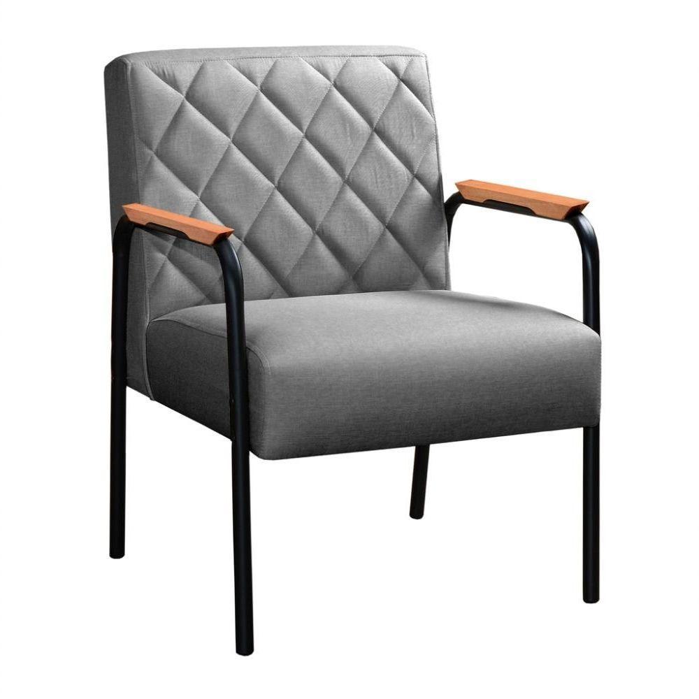 Conjunto 2 Poltronas Ludmilla Cadeira Decorativa Sala Recepção Escritório - Linho Cinza 320 - 2