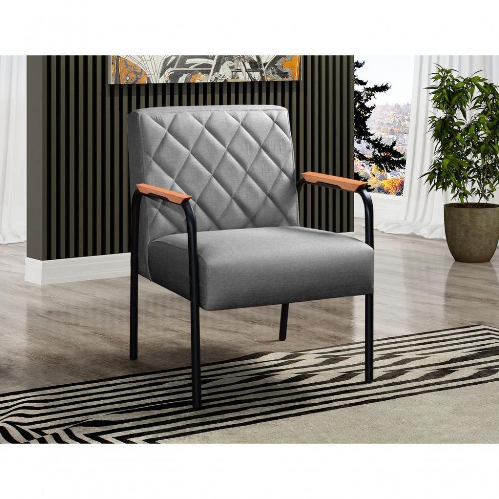 Conjunto 2 Poltronas Ludmilla Cadeira Decorativa Sala Recepção Escritório - Linho Cinza 320 - 3