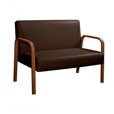 Poltrona Namoradeira Anita Decorativa Braço Madeira Corino Marrom Bella Decor